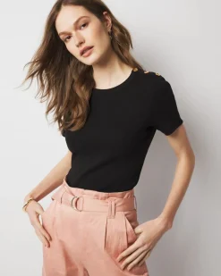 WHBM FORME™ Ribbed Stretch Button Shoulder Tee*White House Black Market Hot