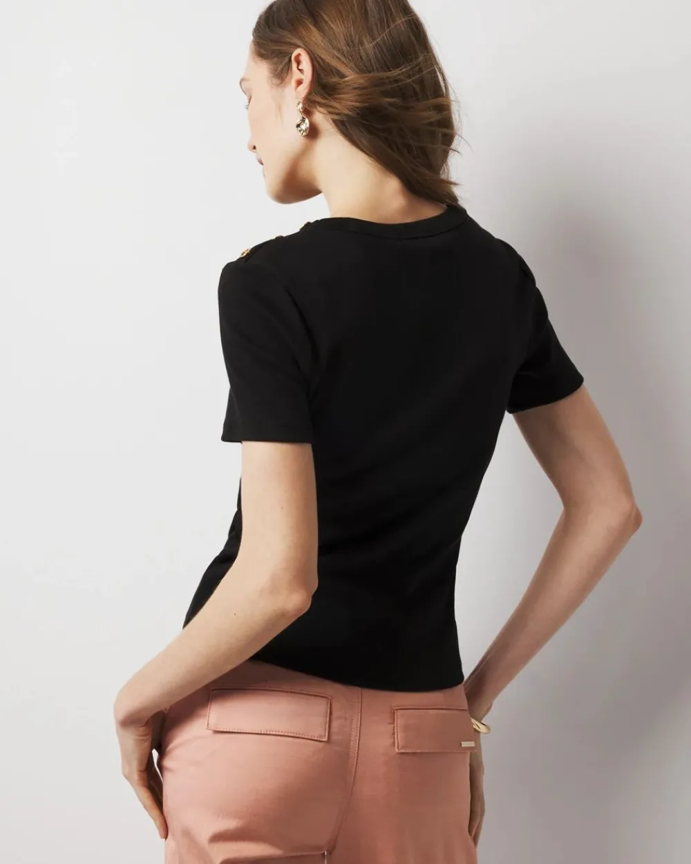 WHBM FORME™ Ribbed Stretch Button Shoulder Tee*White House Black Market Hot
