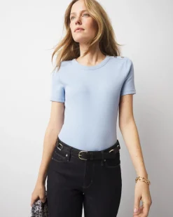 WHBM FORME™ Ribbed Stretch Button Shoulder Tee*White House Black Market Clearance