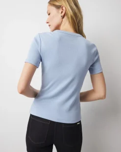 WHBM FORME™ Ribbed Stretch Button Shoulder Tee*White House Black Market Clearance