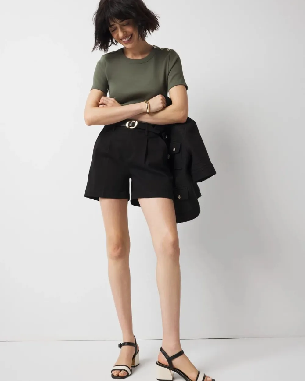 WHBM FORME™ Ribbed Stretch Button Shoulder Tee*White House Black Market Sale