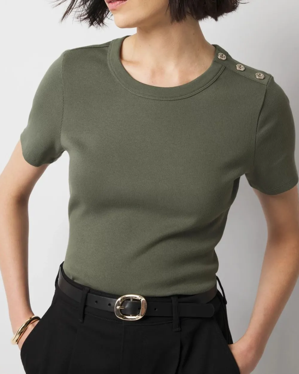 WHBM FORME™ Ribbed Stretch Button Shoulder Tee*White House Black Market Sale