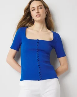 WHBM FORME™ Ribbed Stretch Button Tee*White House Black Market Discount