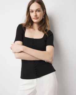 WHBM FORME™ Ribbed Stretch Button Tee*White House Black Market Best