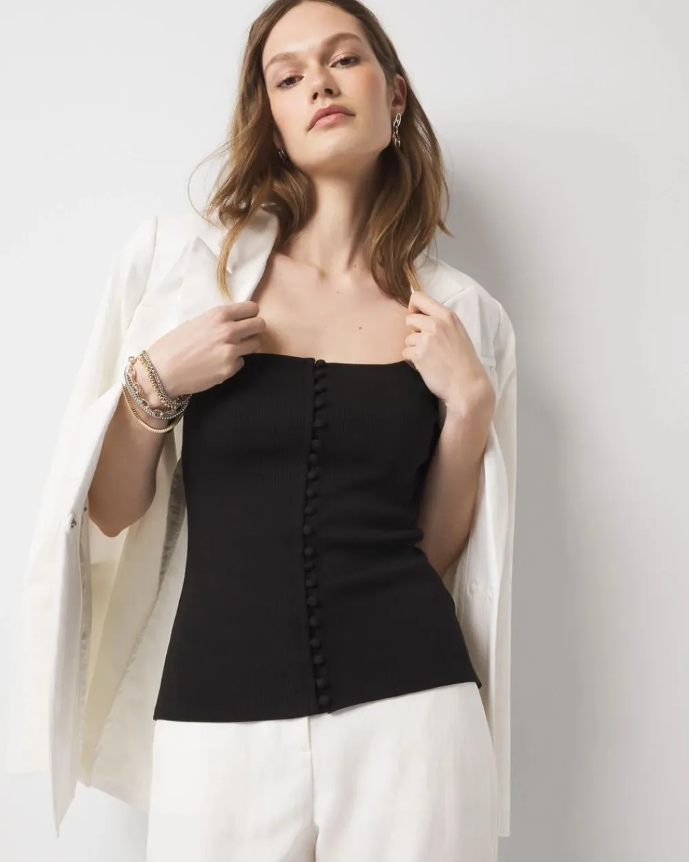 WHBM FORME™ Ribbed Stretch Button Tee*White House Black Market Best