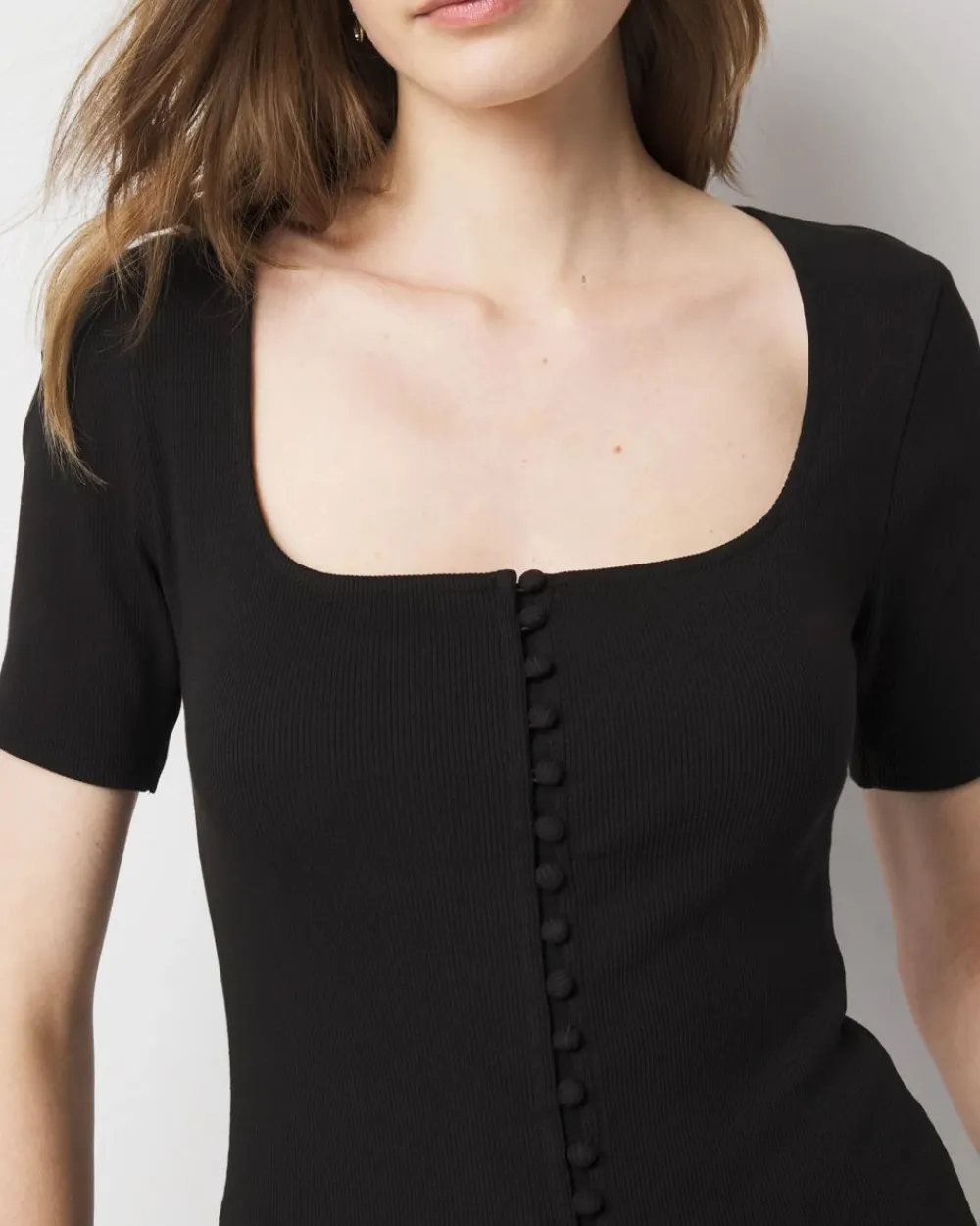 WHBM FORME™ Ribbed Stretch Button Tee*White House Black Market Best