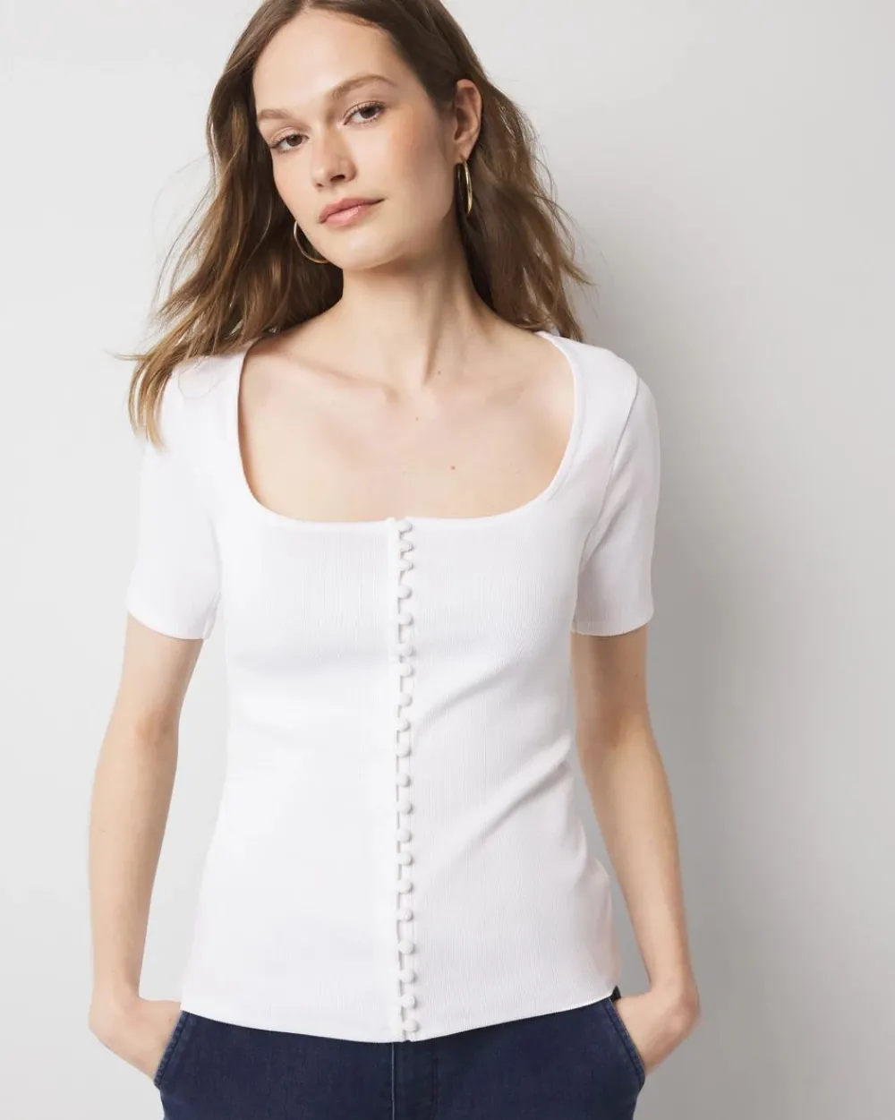 WHBM FORME™ Ribbed Stretch Button Tee*White House Black Market Online