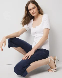 WHBM FORME™ Ribbed Stretch Button Tee*White House Black Market Online
