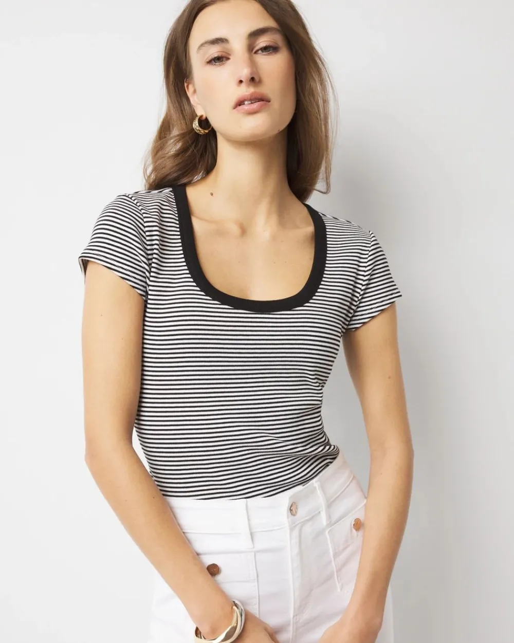 WHBMFORME™ Ribbed Stretch Scoop Neck Tee*White House Black Market New
