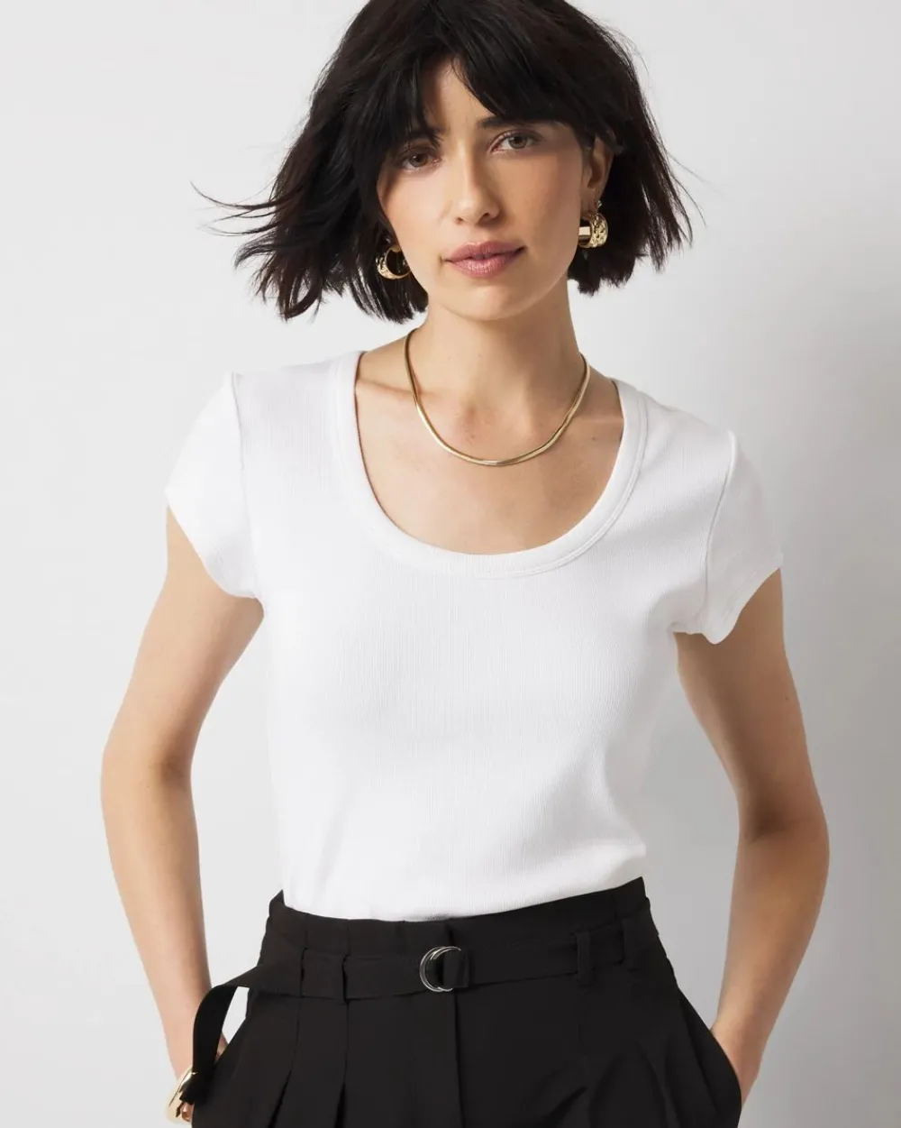 WHBMFORME™ Ribbed Stretch Scoop Neck Tee*White House Black Market Fashion