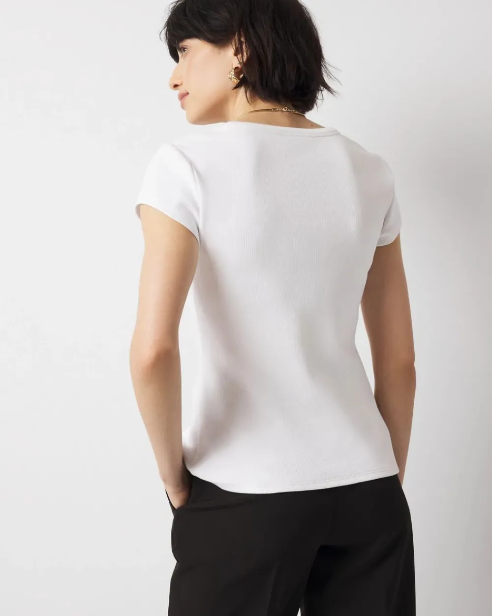 WHBMFORME™ Ribbed Stretch Scoop Neck Tee*White House Black Market Fashion