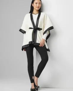 Wool Blend Ruana with Faux Leather Trim*White House Black Market Outlet