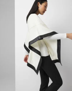 Wool Blend Ruana with Faux Leather Trim*White House Black Market Outlet