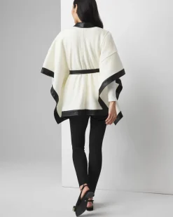 Wool Blend Ruana with Faux Leather Trim*White House Black Market Outlet
