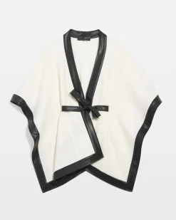 Wool Blend Ruana with Faux Leather Trim*White House Black Market Outlet